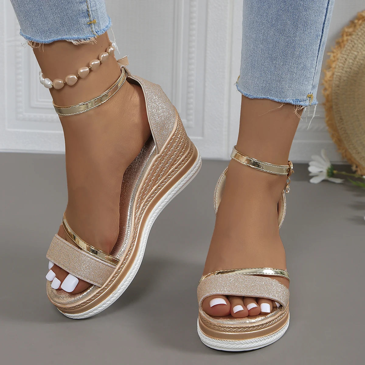 Summer New Super High Heel Wedge Sandals Women's Versatile Platform Flatform Shoes with A Straight Strap Sandals high heels