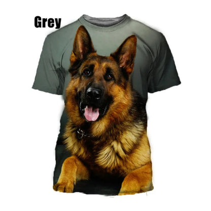 Summer Short-sleeved Cute Dog German Shepherd 3D Pattern Printing Breathable Round Neck Top T-shirt Size XS-5XL