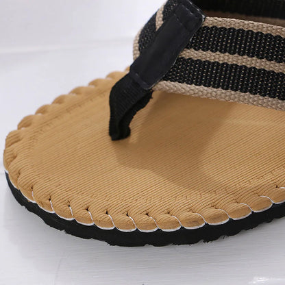 Flip-Flops For Men Summer Anti-Skid Breathable Home Outdoor Comfortable Slippers Daily Casual Regular Canvas Strap Flip-Flops