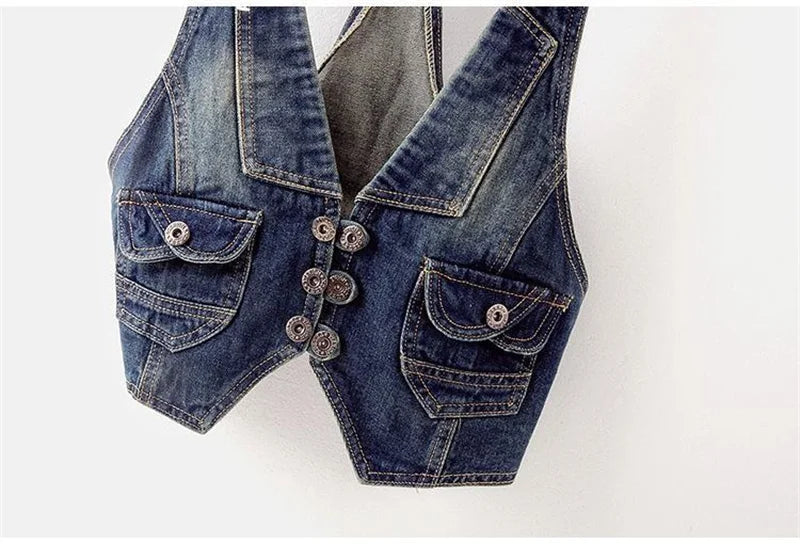 2024 Summer Vintage Sling Denim Vest Women Waistcoat Casual Cowboy Sleeveless Jacket Korean Slim Short Jeans Vests Coat