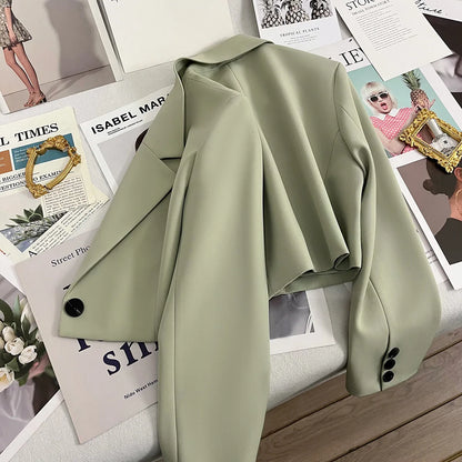 Women's Spring and Fall New Fashion Loose Solid Color Short Suit Jacket, High Design Sense Single-button Commuter Suit Jacket