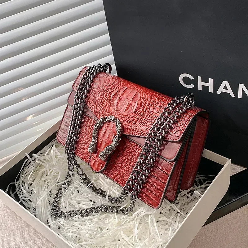 Luxury Handbags Crossbody Shoulder Purse For Women Snake Printed Leather Evening Clutch Chain Strap Satchel Bag Bolsa Feminina