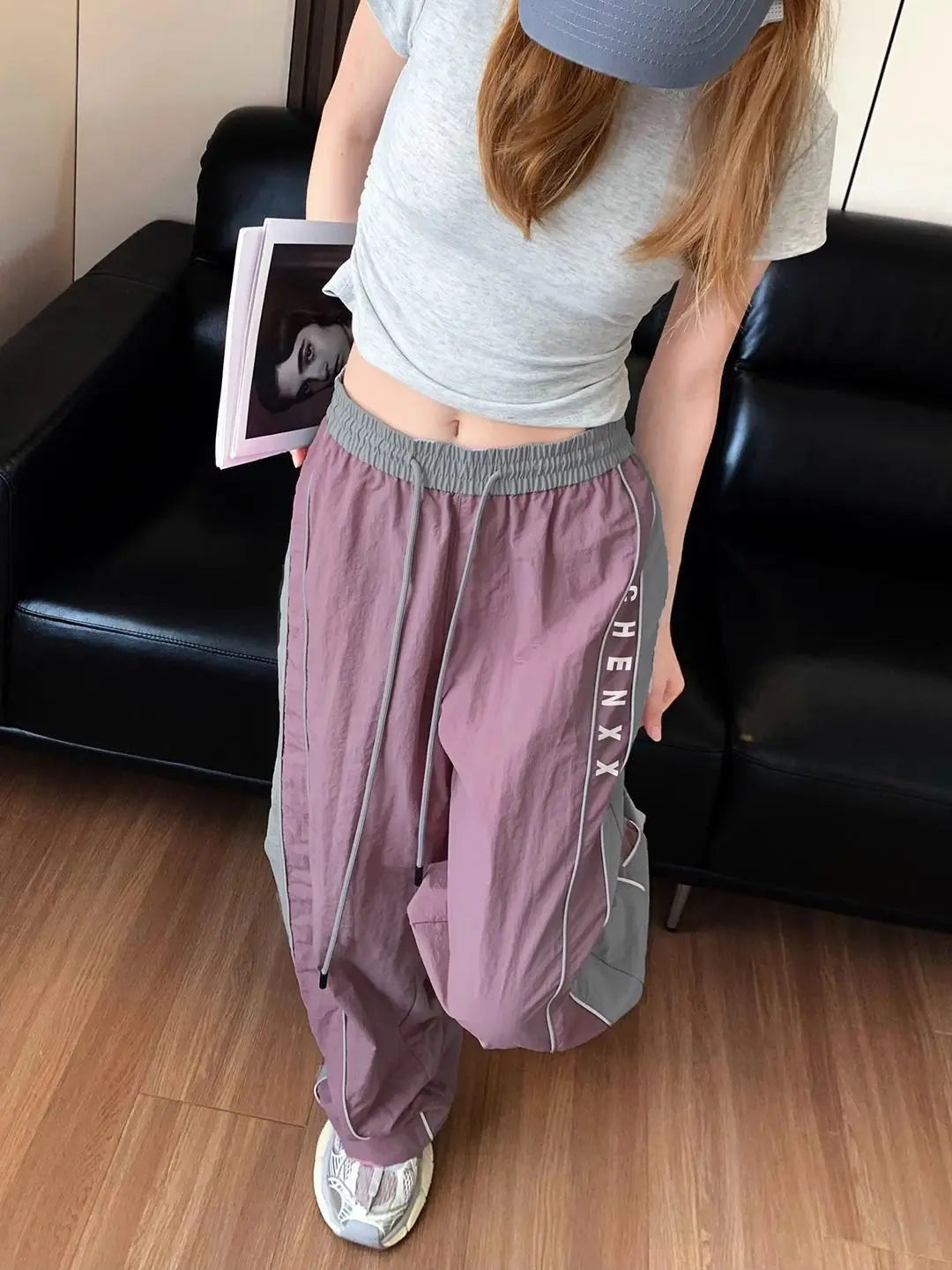 Oversize Pockets Tech Fashion Trousers Y2K Women Cargo Pants Vintage Streetwear Baggy Wide Leg Sweatpants Casual Drawstring