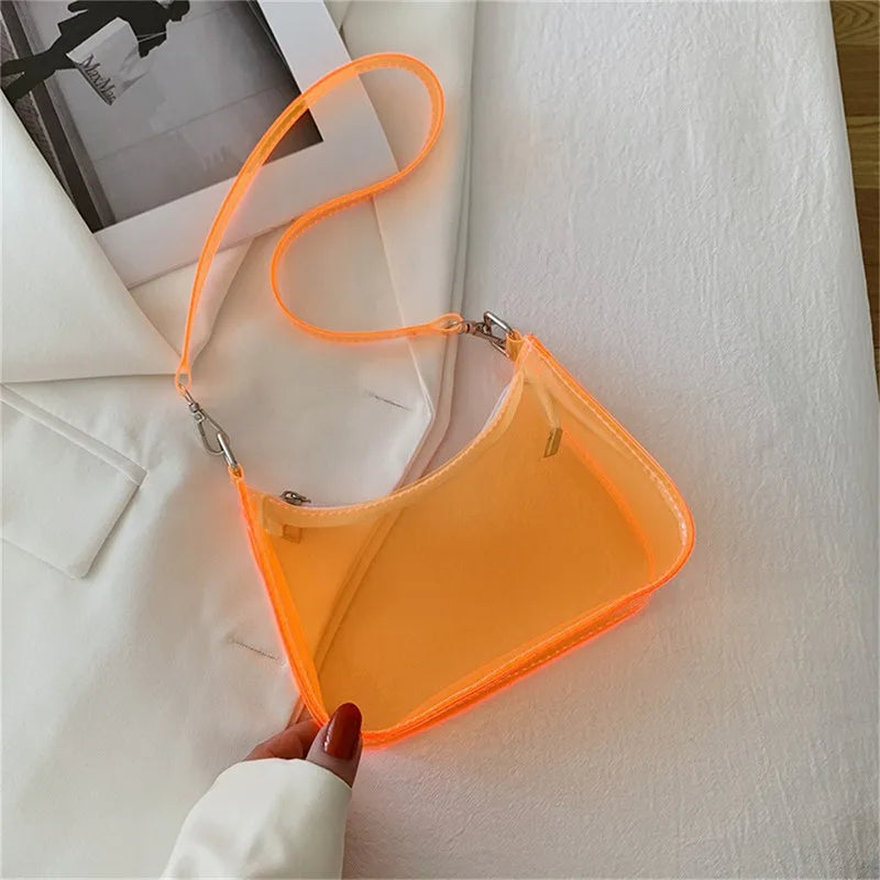 Clear Jelly Shoulder Bag For Women, Y2K Small Zipper Underarm Purses & Fashion Handbag