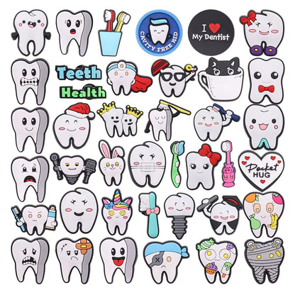 40pcs/set Shoe Charms Tooth Health Brush Cute Garden Shoes Accessories Buckle Decorations Fit Wristband Kids Gift