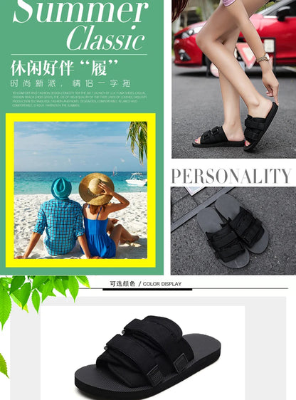 Summer Outdoor Men Slippers Fashion Hook&Loop Canvas Casual Couple Shoes Slip-on Beach Slippers Sandals Women Shoes Flip Flops