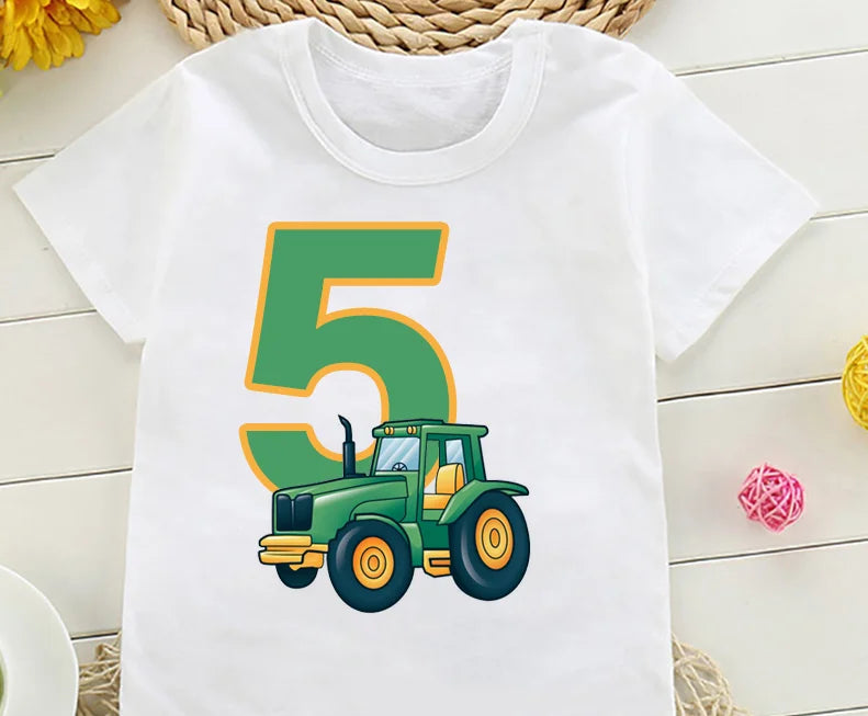 Cute Farmer Tractor 1-8 Years Old Happy Birthday T Shirt Kids Birthday Party Gift Children Funny Present T Shirt Tops