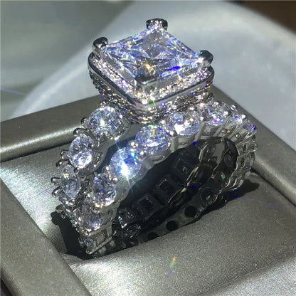 Luxury Heart 8ct Lab Diamond Ring Sets 925 sterling silver Engagement Wedding band Rings for Women Men Birthday Party Jewelry