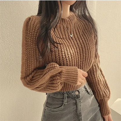 Loose Vintage Harajuku Lantern Long Sleeve Women Sweater Korean Autumn Winter Knitwear Soft Warm Tops Chic Solid Femme Sweater