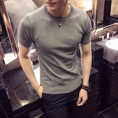 Top Quality Summer Thin Short Sleeved Knitwear T-shirt Men Clothing 2024 Solid Color Slim Fit O-Neck Tee Shirt Streetwear 3XL-M