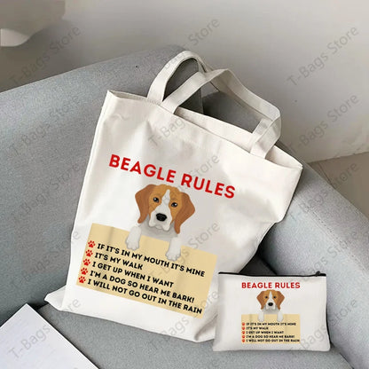 2pcs/set Beagle Bagel Dog Cute Print Tote Bag, Large Capacity Shoulder Bag, Women's Casual Handbag for Work School Shopping