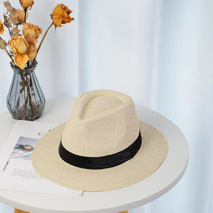 New Natural Panama Straw Hat Unisex Women Men Fashion Summer Casual Trendy Beach Sun Jazz Hat Wide Brim UV Protection Cap