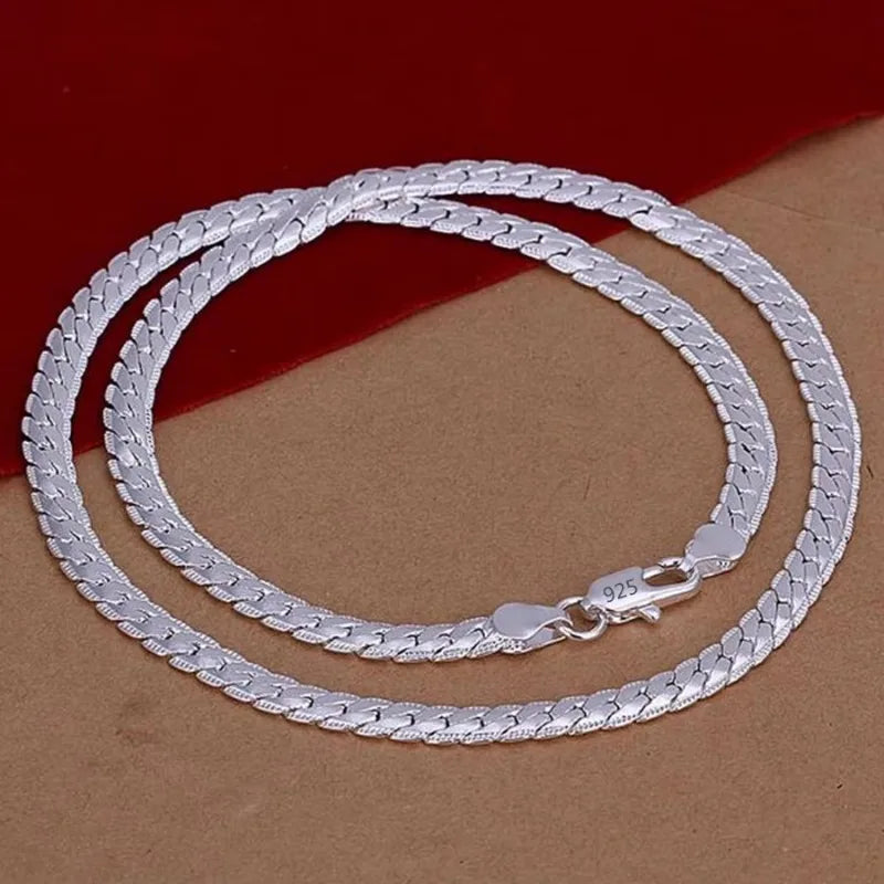 925 Sterling Silver Bracelet 6mm 18/20cm Flat Side Chain Lobster Clasp For Woman Man Wedding Engagement Jewelry