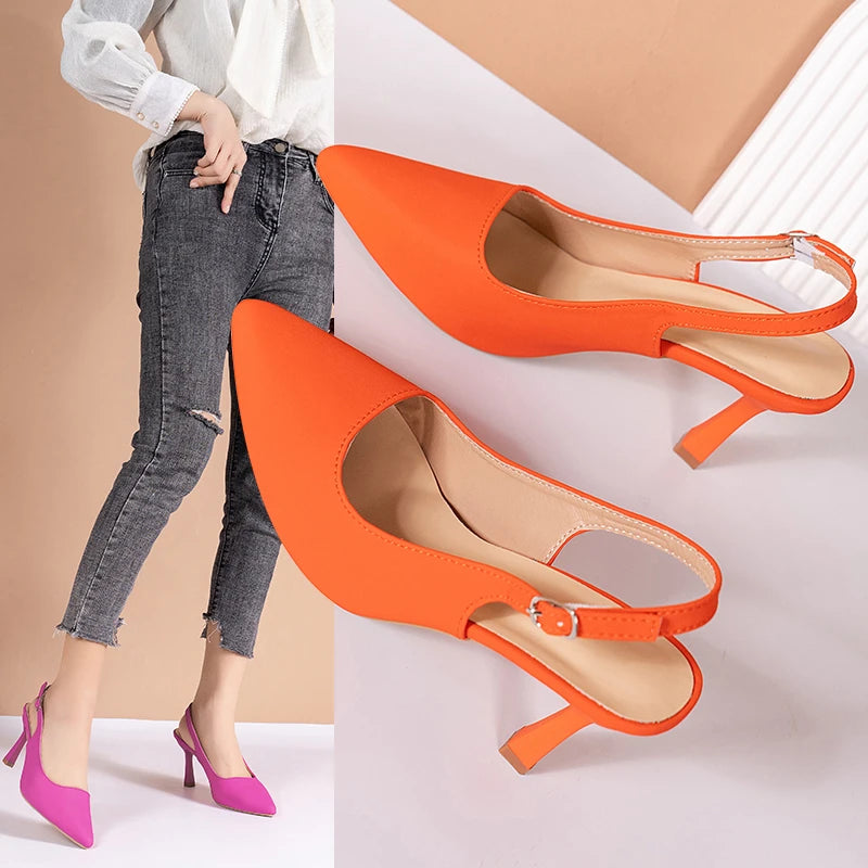 Sexy Women's Buckle Sandals High Heeled Women's Shoes Large Size 43 Fashion Women's Shoes Pointed Toe Fine Heeled Women's Shoes