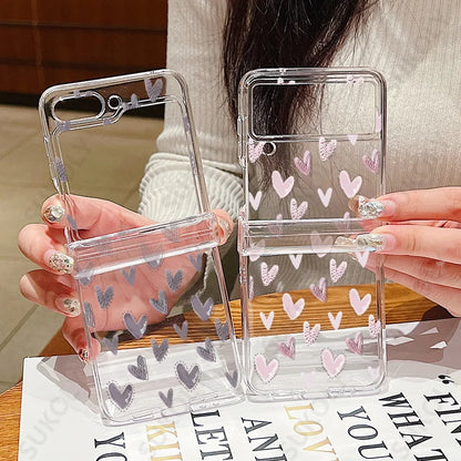 Love Heart Clear Case For Samsung Galaxy Z Flip 6 5 4 3 Transparent Hard PC Folding Cover For Samsung Z Flip6 Flip5 Flip4 Flip3