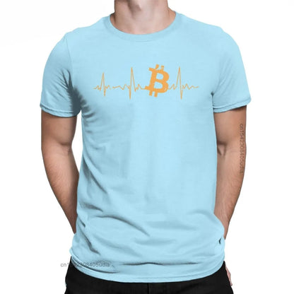 Men's Bitcoin Heartbeat Graphic T Shirts Cryptocurrency Pure Cotton Tops Awesome Crew Neck Tee Shirt for Men Camisas T-Shirts