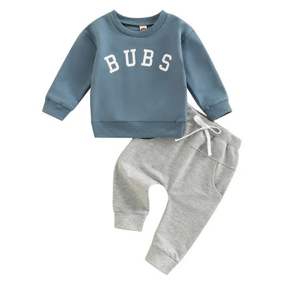 Newborn Baby Boy Pant Sets Autumn Clothes Letter Round Neck Long Sleeve Tops and Tie-Up Long Pants Baby Items Clothing Infant