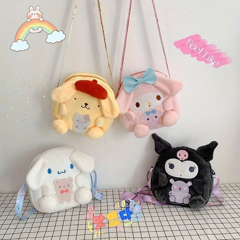 Authorized Polyester Plush Toy Pencil Case - Cute Cartoon Crossbody Shoulder Bag with Hanging Decoration