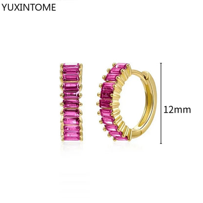 925 Silver Ear Needle Rose Red Hoop Earrings For Women Exquisite Water Drop/Flower/Heart Crystal Piercing Huggie Earring Jewelry