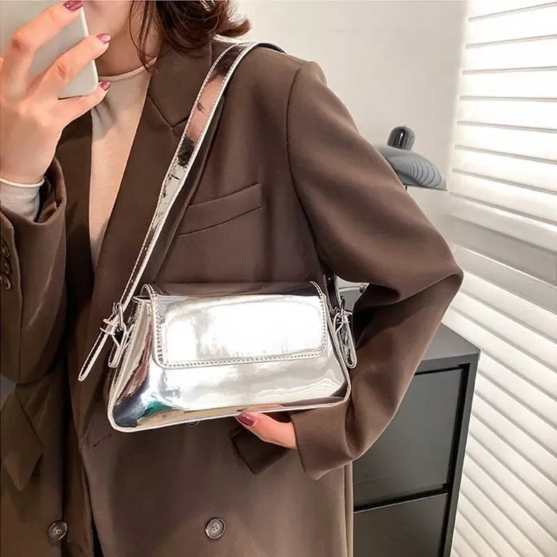 Luxury Designer Handbags for Women Laser Armpit Bag Brand Shoulder Bag Silver Chic Female Top Handle Bags Shopper Tote Bag Purse