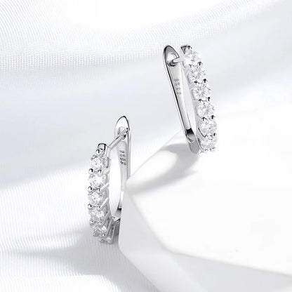 Smyoue 1.2ct Halo Moissanite Hoop Earrings for Women 925 Sterling Silver Straight Row Ear Buckles Wedding Small Ear Studs Gift