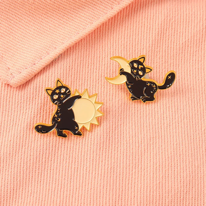 Black Cat Enamel Pin Custom Animal Star Moon Brooches Lapel Badge Bag Cartoon Reading Jewelry Gift for Friends Custom Wholesale