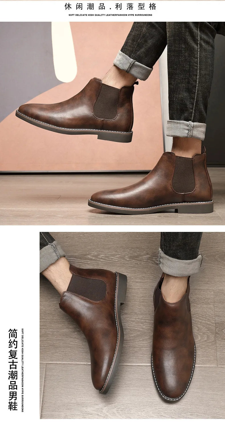 Mens Dress Boots Fashion Chelsea Boots Brand Business Casual Leather Boot British Style Short Boots for Men Ankle Boot Botas2024