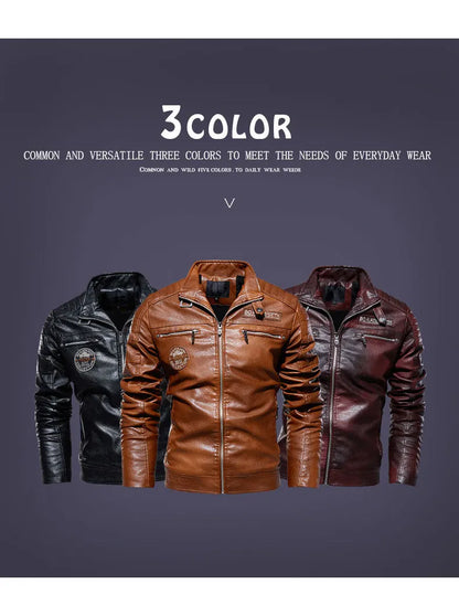 New Men's Autumn And Winter Men High Quality Fashion Coat PU Leather Jacket Motorcycle Style Casual Jackets Black Warm Overcoat