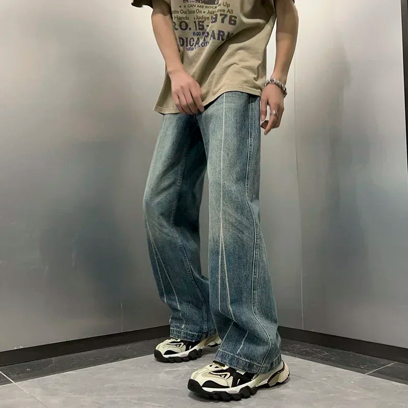 2024 New Men's High Street Demin Jeans Loose Jeans Long Pants Hip Hop Men's Style Trouser Loose Wide Leg Pants Jeans Y18