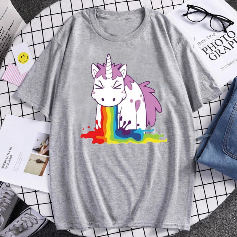 Funny Unicorn Rainbow Printed Summer Men's High Quality Cotton T Shirts Tops Casual Cartoon T-shirts Tops Fashion Loose Tees Top