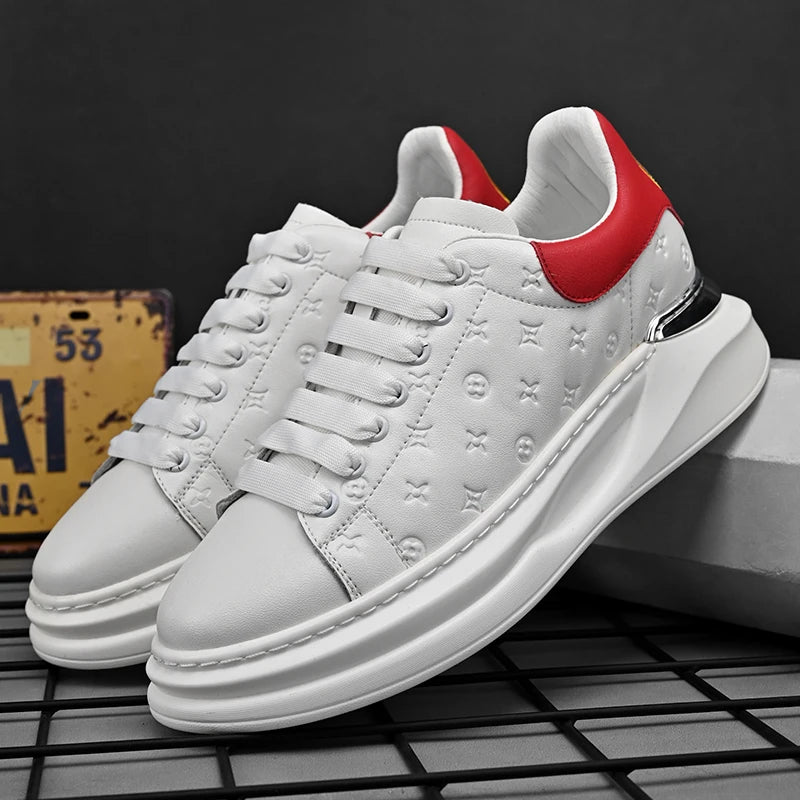 Men Casual board shoes White Sneakers Men Fashion Lace Up  Leather Casual Comfortable  Board Shoes Non-slip Board Shoe Men Shoes