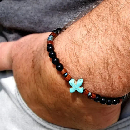 Men's Black Onyx Round Bead & Arrow Stone Bead Yoga Bracelet