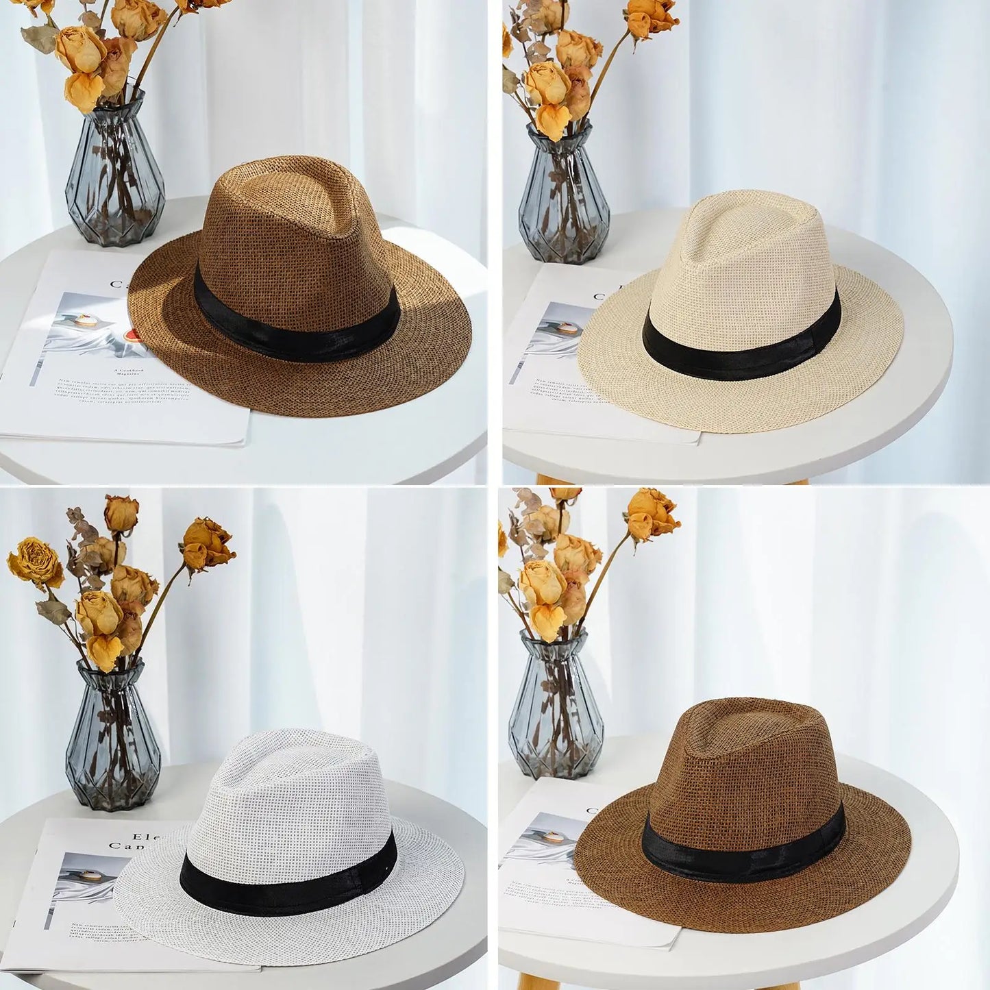 New Natural Panama Straw Hat Unisex Women Men Fashion Summer Casual Trendy Beach Sun Jazz Hat Wide Brim UV Protection Cap