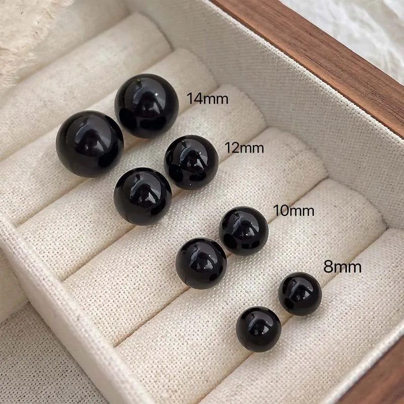 2024 Korean Black Round Imitation Pearl Stud Earrings For Women Elegant Romantic Temperament Earrings Wedding Jewelry Gift