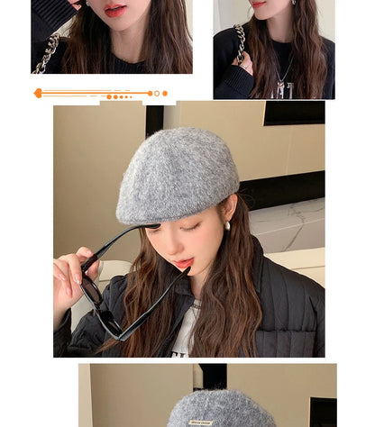 Women Spring Autumn British Style Beret Lady Vintage Flat Cap Winter Keep Warm Knitted Hat All-match Peaked Cap Wholesale New in