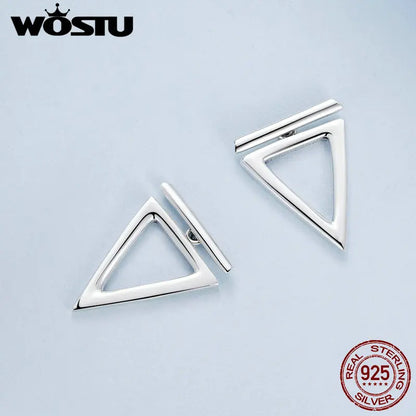 WOSTU 925 Sterling Silver Triangle Star front-back Stud Earrings Women Simple Geometric Hollow-out Ear Studs Party Jewelry Gift