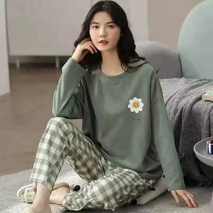 Women's pajamas spring and autumn long-sleeved autumn and winter home clothes plus size simple loose suit outerwear