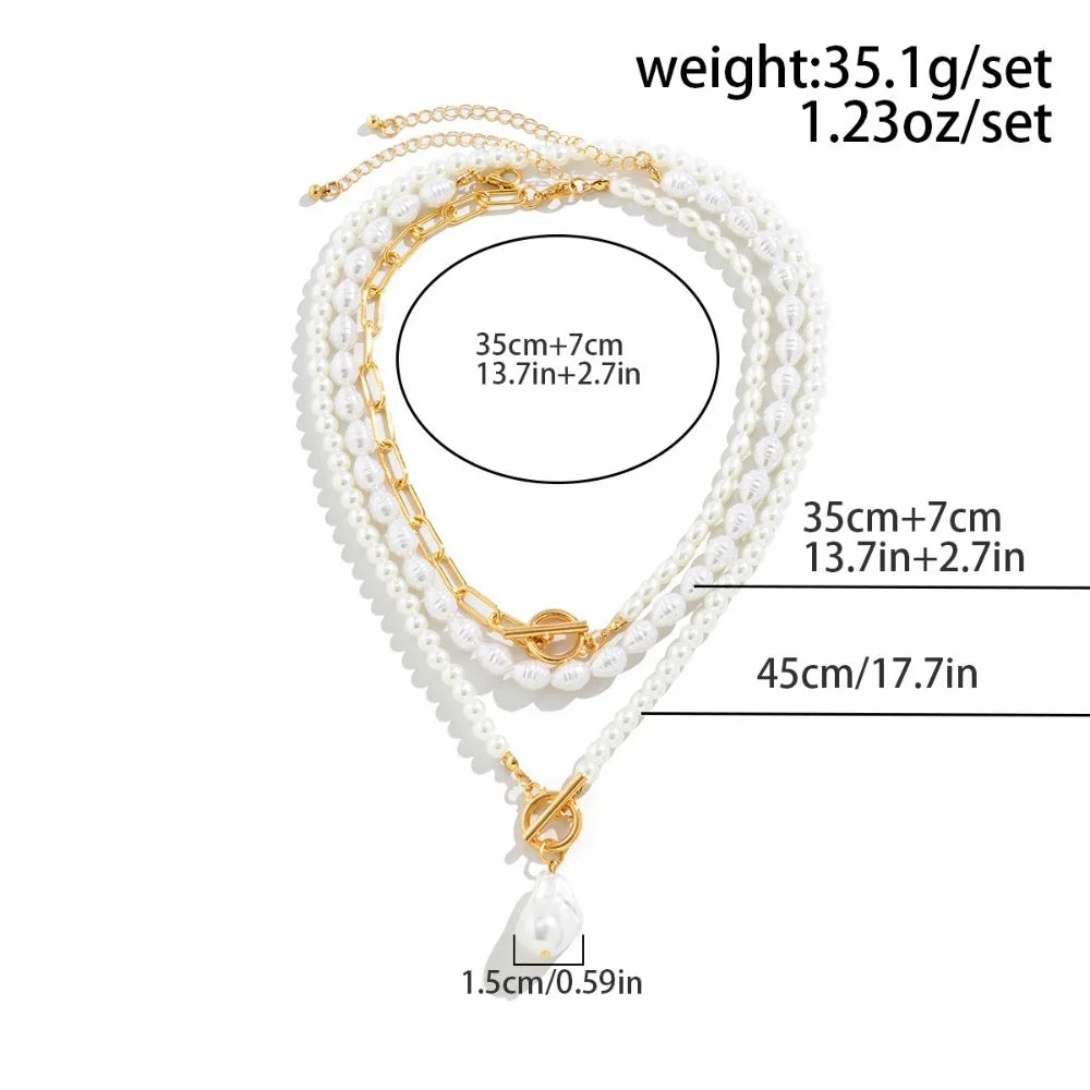 Multilayer Imitation Pearl OT Buckle Pendant Necklace Women Wed Bridal Goth Bead Chain Y2K Accessories Neck Jewelry Decoration