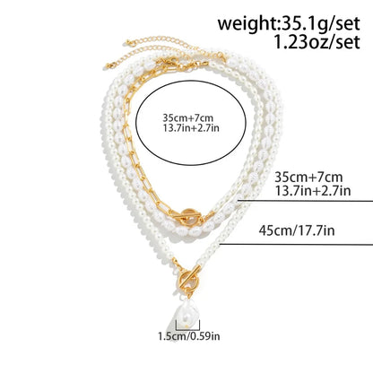 Multilayer Imitation Pearl OT Buckle Pendant Necklace Women Wed Bridal Goth Bead Chain Y2K Accessories Neck Jewelry Decoration