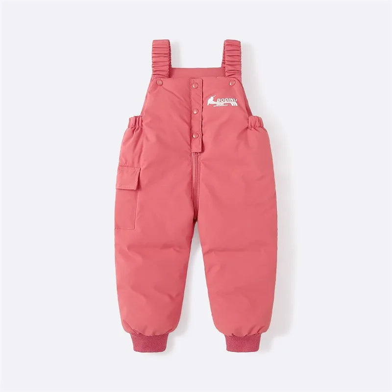 Winter Warm Overalls 1-4 Years Kid Jumpsuit Pants Girls Boys Thick Down Windproof Snow Cotton Pant High Quality Casual Clothes