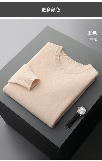 MVLYFLRT 100% Pure Merino Wool Sweater Men's Round Neck Pullover Tops Autumn Winter Thin Solid Color Sweater Versatile Basic