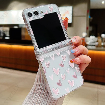 Love Heart Clear Case For Samsung Galaxy Z Flip 6 5 4 3 Transparent Hard PC Folding Cover For Samsung Z Flip6 Flip5 Flip4 Flip3