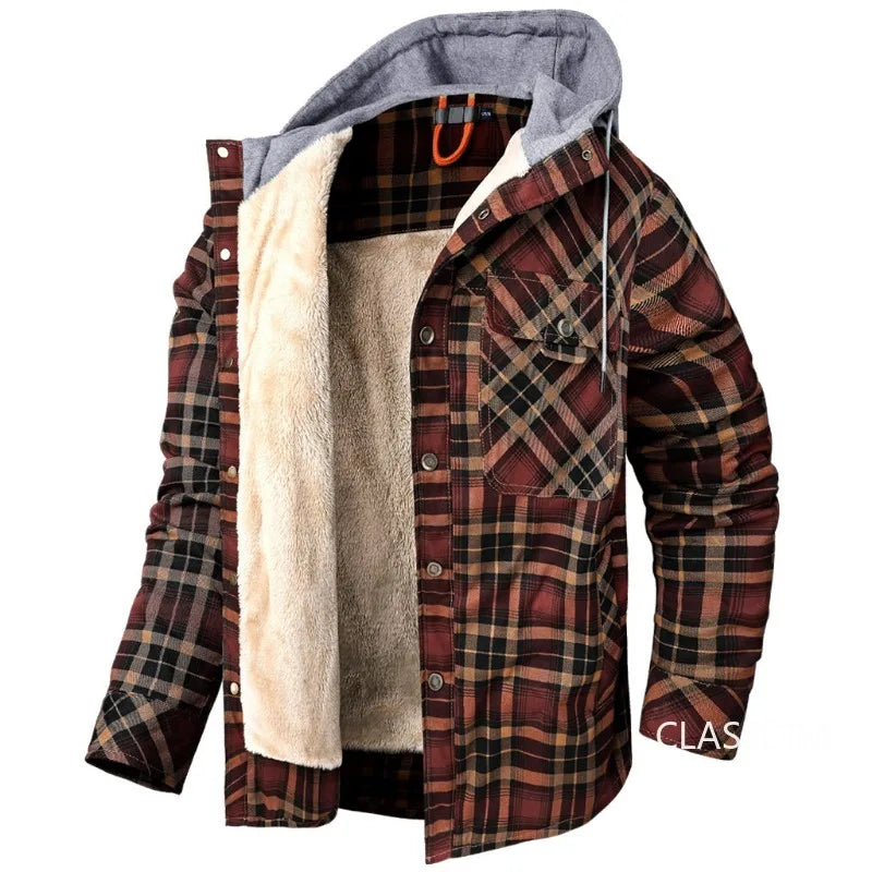 Men Winter Plaid Shirts Coats Hooded Fleece Jackets Harajuku Lg Sleeonve LoosCae sual Shirts Jackets European Style Size S-2XL