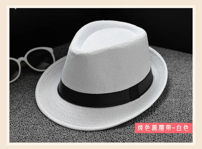 Summer Fedora Hat for Men Fashionable Elegant Vintage Black Women White Red Brim 1920s Panama Top Jazz Beach Unisex Classic Cap