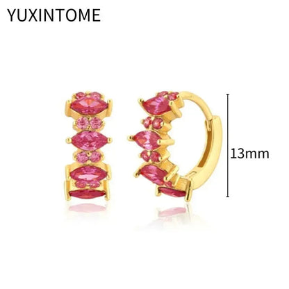 925 Silver Ear Needle Rose Red Hoop Earrings For Women Exquisite Water Drop/Flower/Heart Crystal Piercing Huggie Earring Jewelry