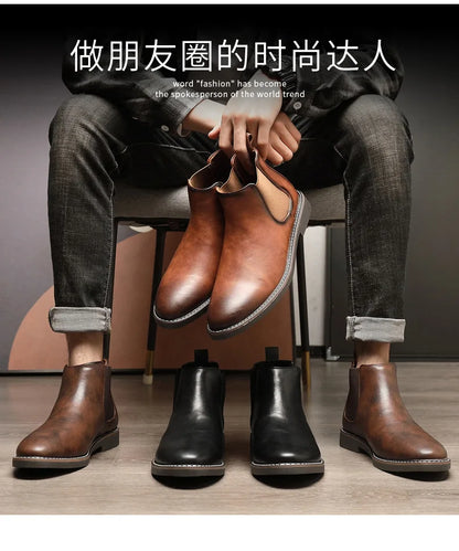 Mens Dress Boots Fashion Chelsea Boots Brand Business Casual Leather Boot British Style Short Boots for Men Ankle Boot Botas2024