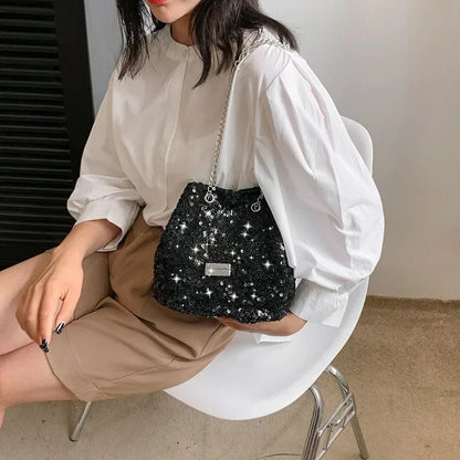 Fashion Sequined Women's Bucket Bag Handbags Female Crossbody Shoulder Bag Tote Purse Chain Messenger Bag Lady Handbag Сумка