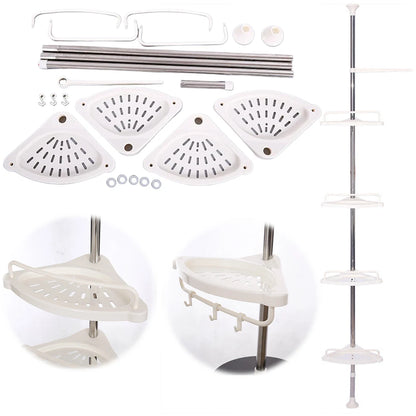 Telescopic Bathroom Shelf No Drilling Floor Ceiling Holder Stainless Steel Frame Shower Caddy Organizer Shelf Adjustable 4 Trays