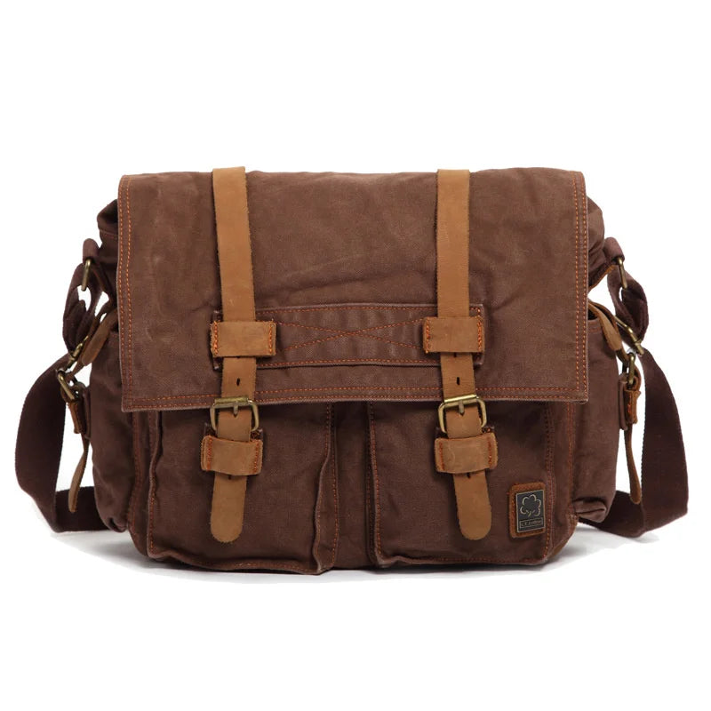 2023 Fashion Vintage Leather Canvas Women's Men's Messenger Bag Cotton Canvas Crossbody Bag Men Shoulder Bag Sling Casual Bag