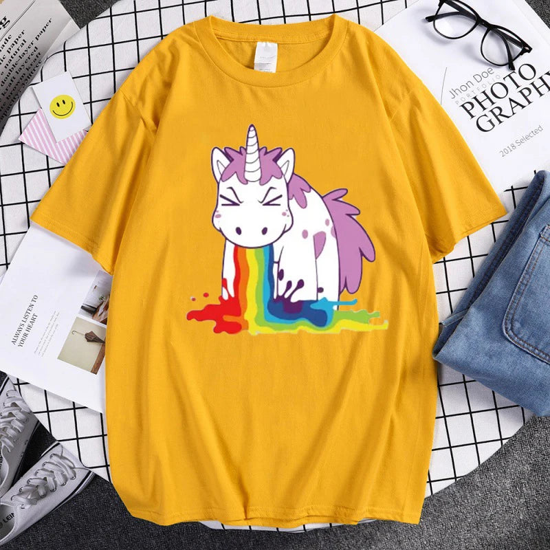 Funny Unicorn Rainbow Printed Summer Men's High Quality Cotton T Shirts Tops Casual Cartoon T-shirts Tops Fashion Loose Tees Top